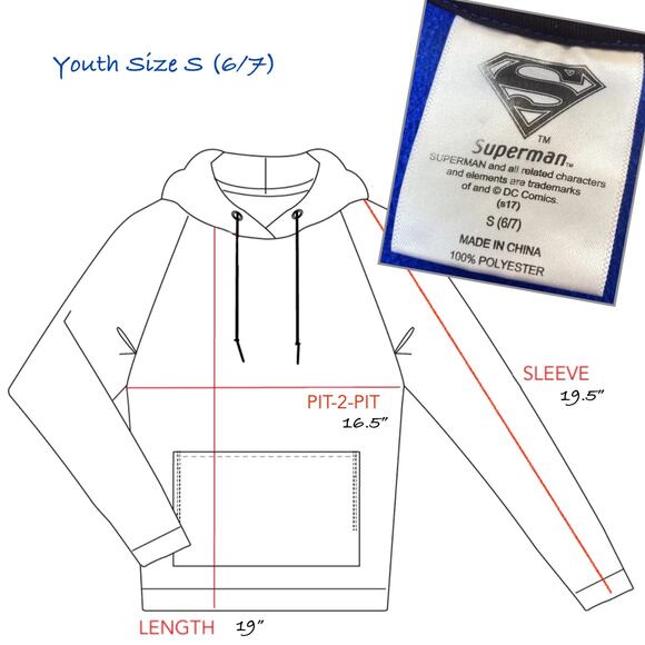DC Comics Superman Hoodie Sweatshirt Youth S 6/7 READ Colorful Lightweight Layer - Picture 8 of 13